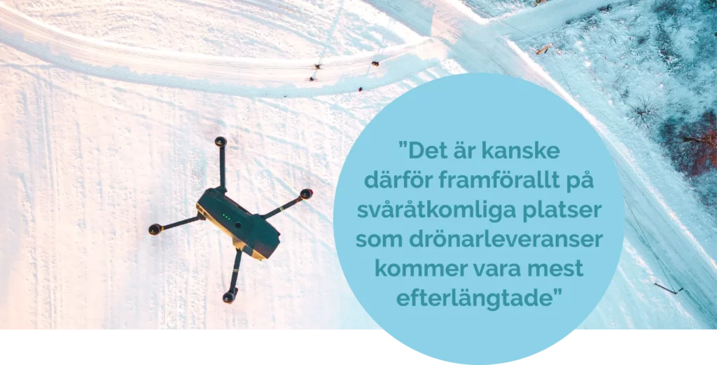 Drönare flyger över snölandskap